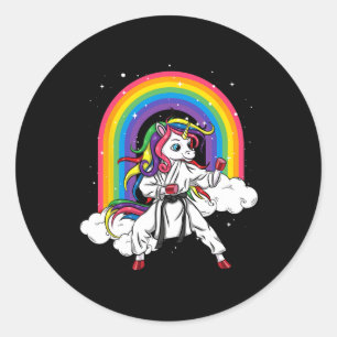 Rainbow Unicorn Karate Taekwondo Mixed Martial Art Runder Aufkleber