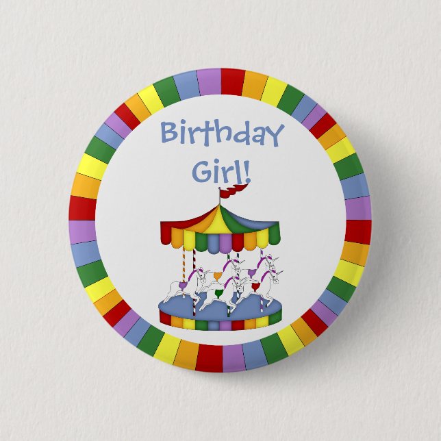 Rainbow Unicorn Karousel Geburtstag Button (Vorderseite)