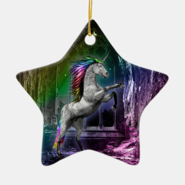 Rainbow Unicorn Keramik Ornament (Vorne)