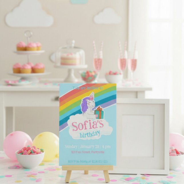 Rainbow Unicorn Kids Party Invitation Einladung (Von Creator hochgeladen)
