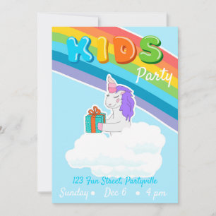 Rainbow Unicorn Kinder Party Einladung