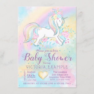 Rainbow Unicorn Kinderdusche Einladungen