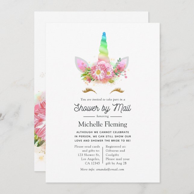 Rainbow Unicorn Kinderdusche von Mail Einladung (Vorne/Hinten)