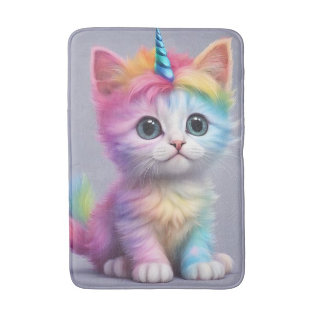 Rainbow Unicorn Kitten Badematte (Vorderseite Vertikal)