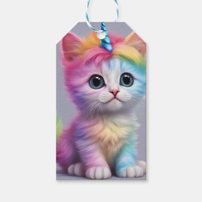 Rainbow Unicorn Kitten Geschenkanhänger (Vorderseite)