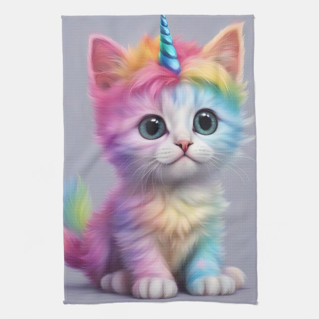 Rainbow Unicorn Kitten Geschirrtuch (Vertikal)