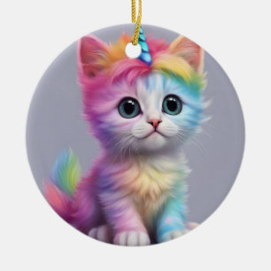 Rainbow Unicorn Kitten Keramik Ornament