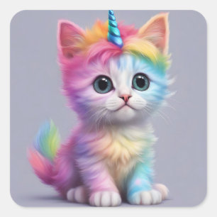 Rainbow Unicorn Kitten Quadratischer Aufkleber