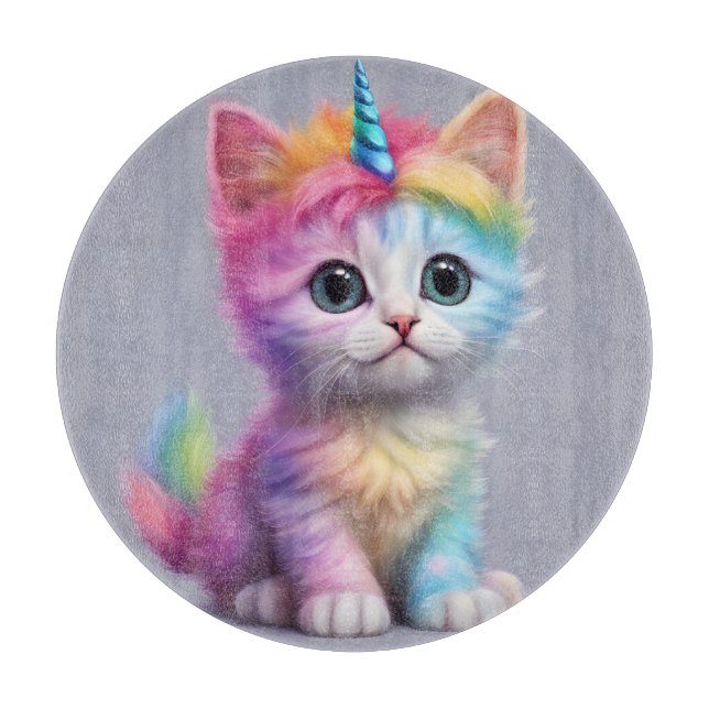 Rainbow Unicorn Kitten Schneidebrett (Vorderseite)