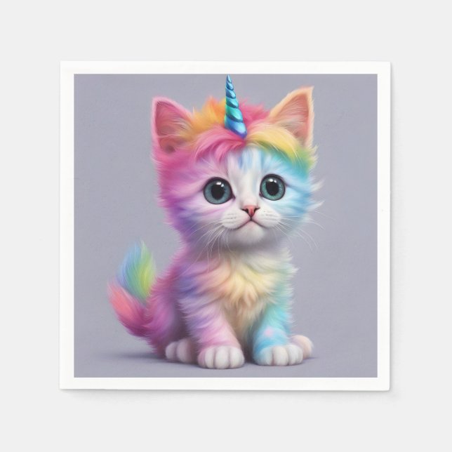 Rainbow Unicorn Kitten Serviette (Vorderseite)