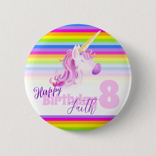Rainbow Unicorn Kopf Wasserfarbe Kunst Alter 8 Tas Button (Vorderseite)