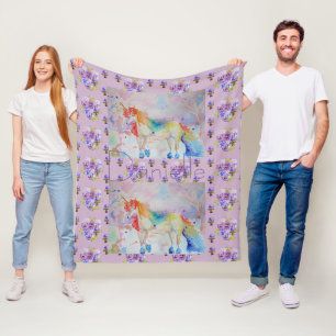 Rainbow Unicorn Lila Blütendecke Fleece Blanket