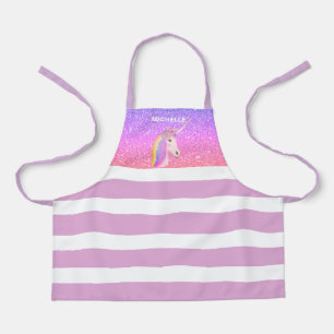 Rainbow Unicorn Lila Glitzer Girls Personalisiert Schürze