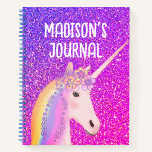 Rainbow Unicorn Lila Glitzer Monogram Journal Notizbuch