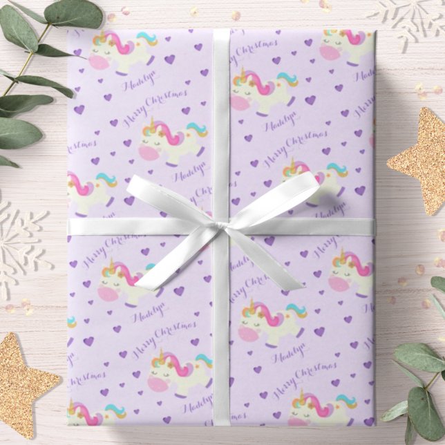 Rainbow Unicorn Lila Personalisiertes Weihnachtsfe Geschenkpapier (Von Creator hochgeladen)