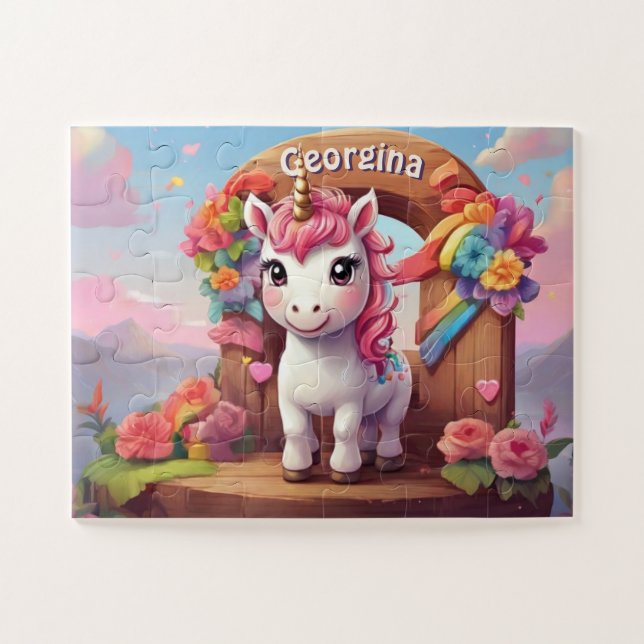 Rainbow Unicorn Magic Personalisiert Puzzle (Horizontal)