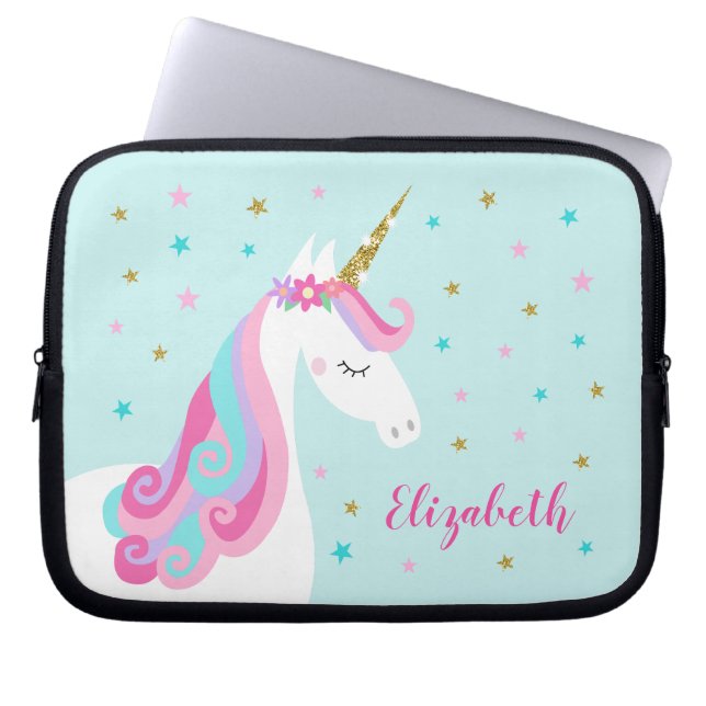 Rainbow Unicorn Magischer Glitzer Laptopschutzhülle (Vorderseite)