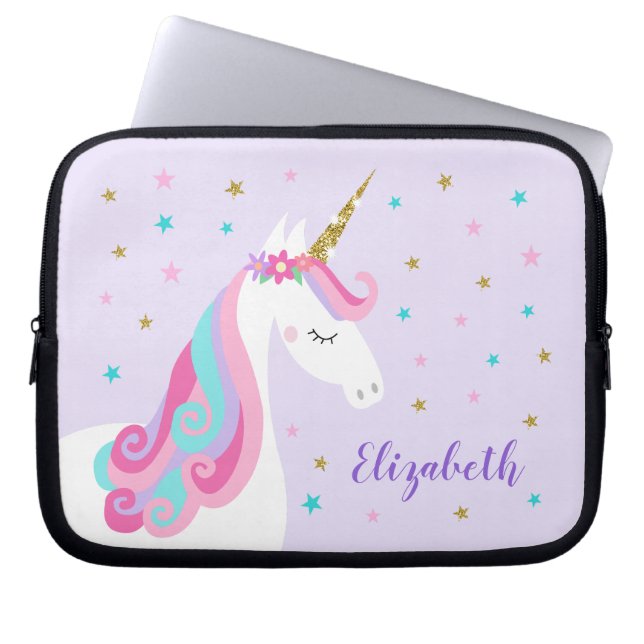Rainbow Unicorn Magischer Glitzer Lila Laptopschutzhülle (Vorderseite)