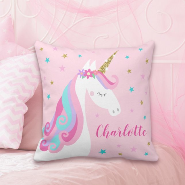 Rainbow Unicorn Magischer Glitzer Rosa Kissen (Von Creator hochgeladen)