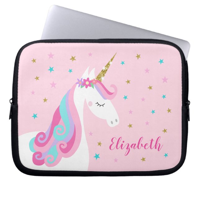 Rainbow Unicorn Magischer Glitzer Rosa Laptopschutzhülle (Vorderseite)