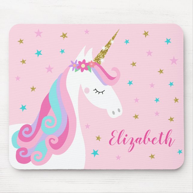 Rainbow Unicorn Magischer Glitzer Rosa Mousepad (Vorne)