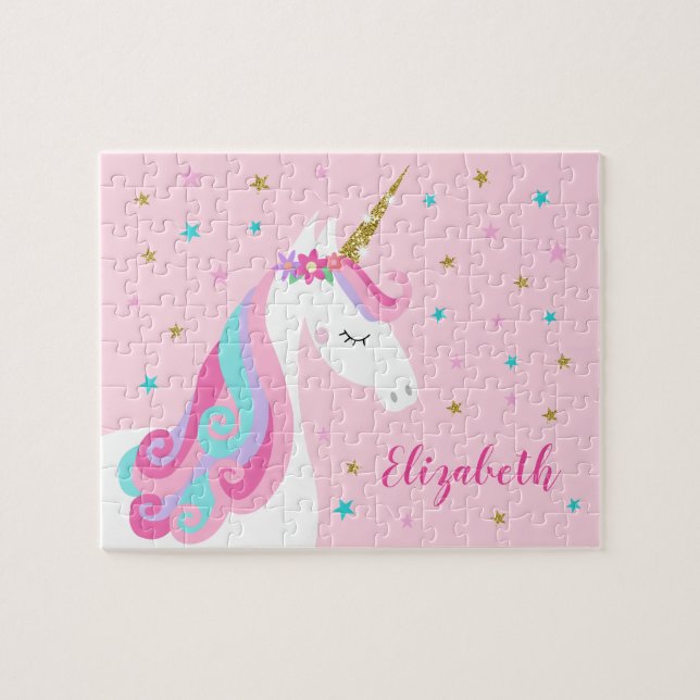 Rainbow Unicorn Magischer Glitzer Rosa Puzzle (Horizontal)