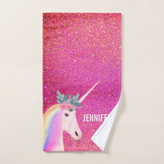 Rainbow Unicorn Magischer Rosa Glitzer Handtuch (Handtuch)