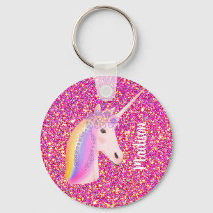 Rainbow Unicorn Magischer Rosa Glitzer Personalisi Schlüsselanhänger