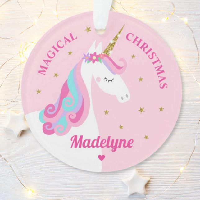 Rainbow Unicorn Magisches Weihnachtsrosa Ornament (Von Creator hochgeladen)