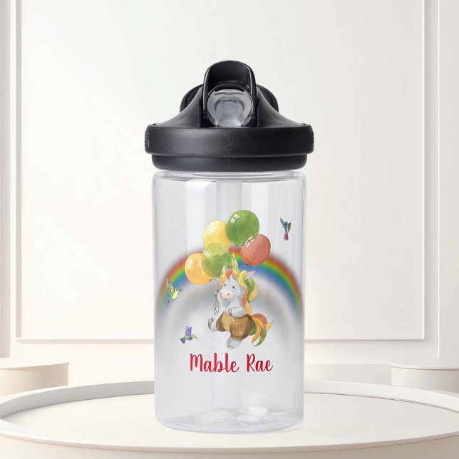 Rainbow Unicorn mit Balloon Monogram Name Trinkflasche (Von Creator hochgeladen)