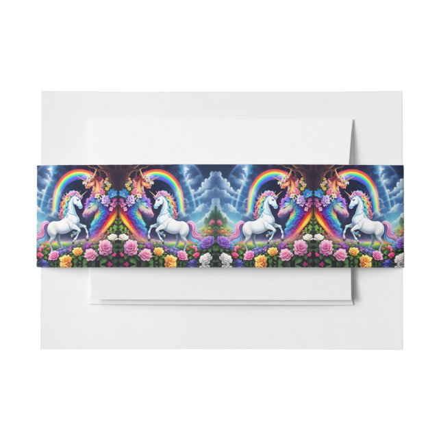 Rainbow Unicorn mit Blume Einladungsbanderole (Vorderseite Beispiel)