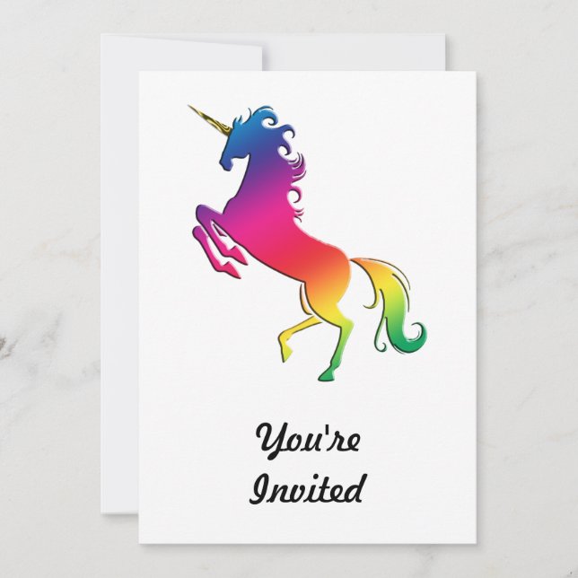 Rainbow Unicorn mit Gold Horn Einladung (Vorderseite)