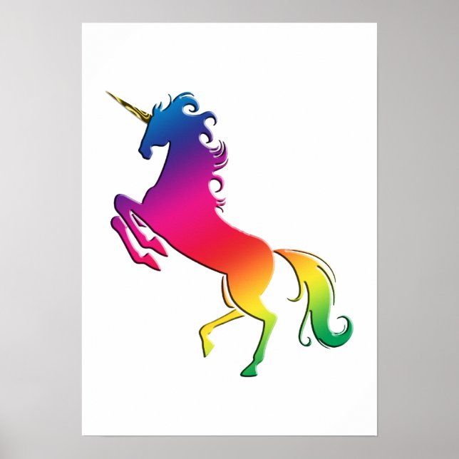 Rainbow Unicorn mit Gold Horn Poster (Vorne)
