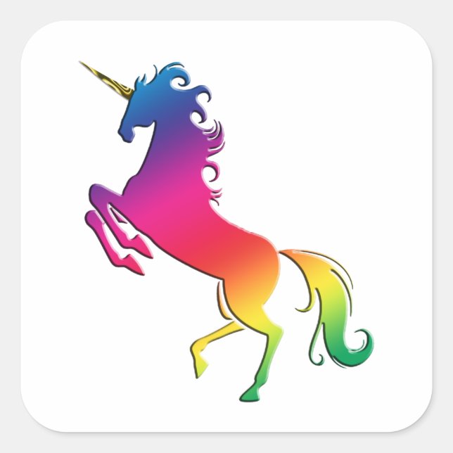 Rainbow Unicorn mit Gold Horn Quadratischer Aufkleber (Vorderseite)