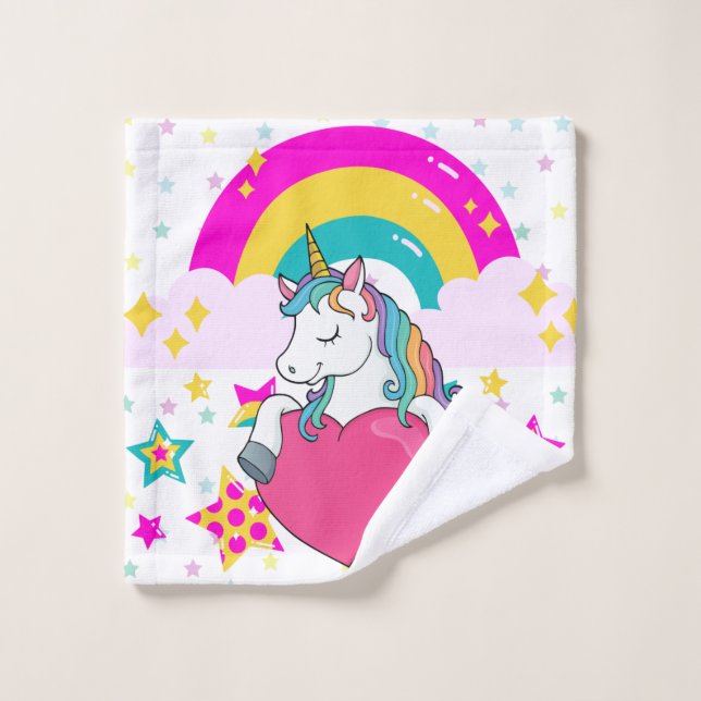 Rainbow Unicorn mit Sternen Badhandtuch Set (Waschlappen)