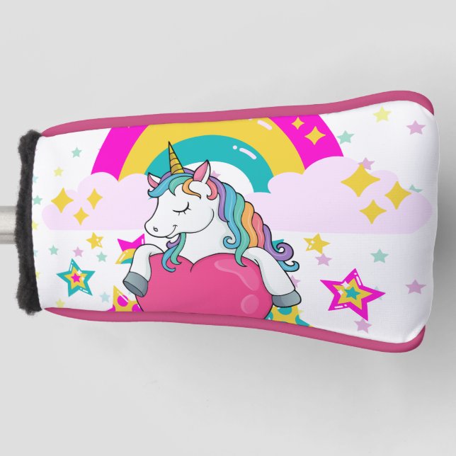 Rainbow Unicorn mit Sternen Golf Headcover (Vorderseite)