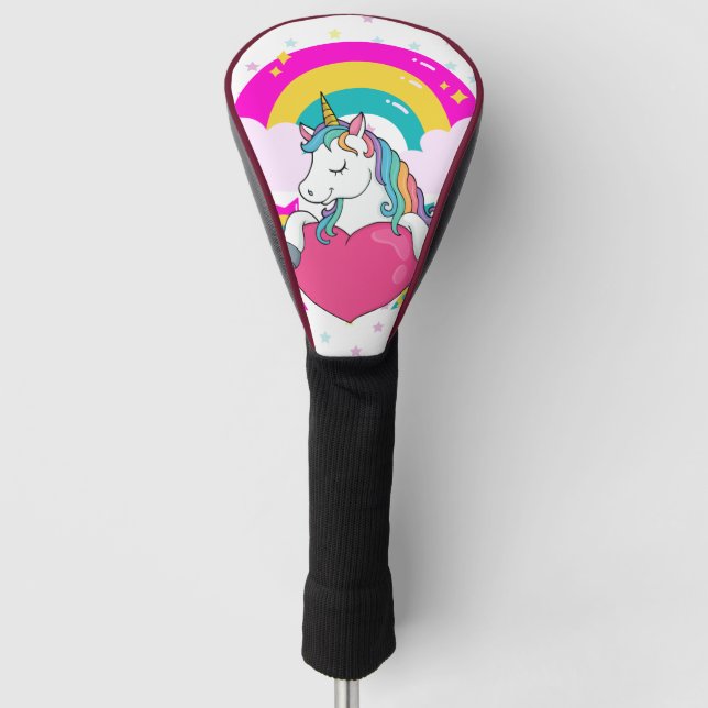 Rainbow Unicorn mit Sternen Golf Headcover (Vorderseite)