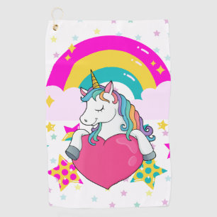 Rainbow Unicorn mit Sternen Golfhandtuch