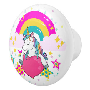 Rainbow Unicorn mit Sternen Keramikknauf