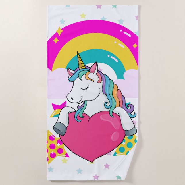 Rainbow Unicorn mit Sternen Strandtuch (Vorderseite)