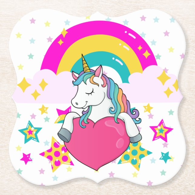 Rainbow Unicorn mit Sternen Untersetzer (Vorderseite)