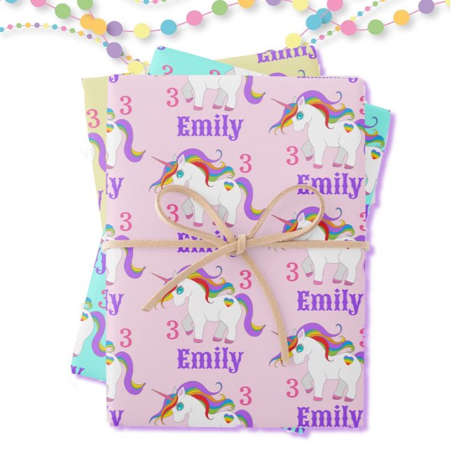 Rainbow Unicorn Niedlich Heart Child's Name & Age  Geschenkpapier Set (Von Creator hochgeladen)