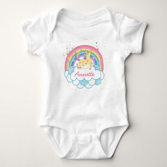 Rainbow Unicorn Niedlich Personalisiert Girls Baby Baby Strampler (Vorderseite)