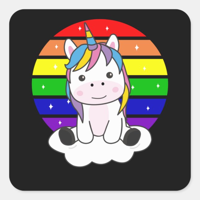 Rainbow Unicorn Niedliche Einhörner für Kinder Quadratischer Aufkleber (Vorderseite)