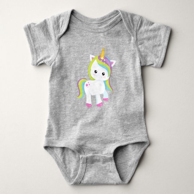Rainbow Unicorn, Niedliches Einhorn, Magic Unicorn Baby Strampler (Vorderseite)