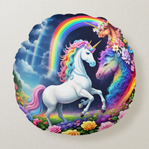 Rainbow Unicorn One Rundes Kissen