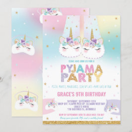 Rainbow Unicorn Pajama Birthday Party Pajama Einladung