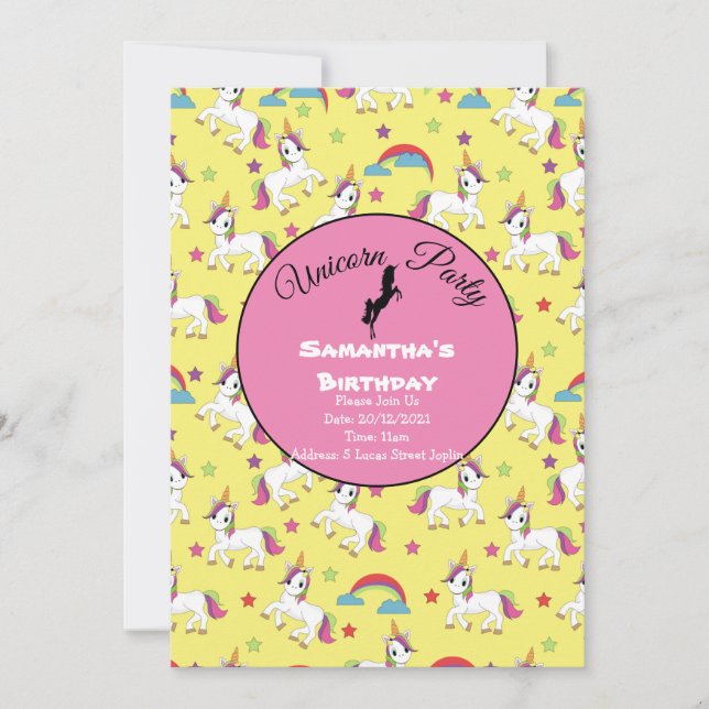Rainbow Unicorn Party - Einladung (Vorderseite)