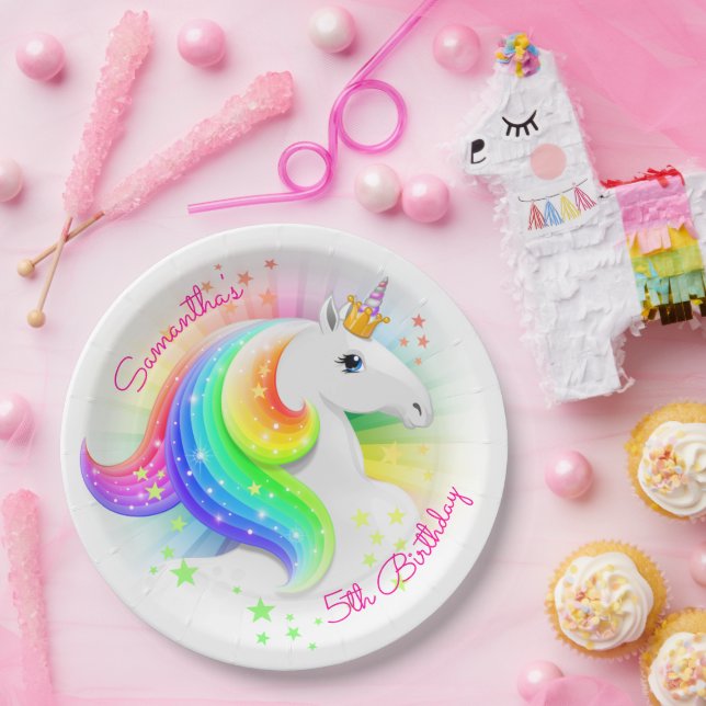 Rainbow Unicorn-Party Pappteller (Party)
