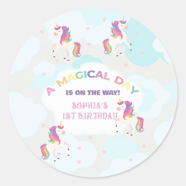 Rainbow Unicorn Party Stickers (Vorderseite)